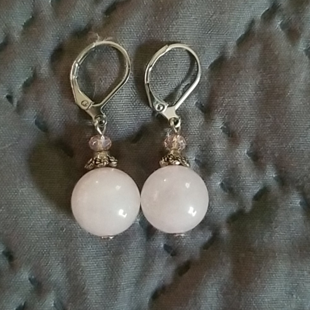 Rose Quartz Bead Earrings (Handcrafted)